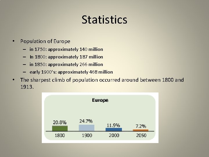 Statistics • Population of Europe – – in 1750: approximately 140 million In 1800: