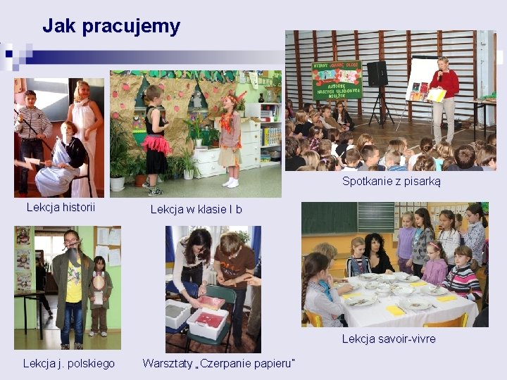 Jak pracujemy Spotkanie z pisarką Lekcja historii Lekcja w klasie I b Lekcja savoir-vivre