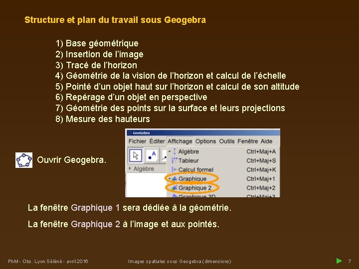 Structure et plan du travail sous Geogebra 1) Base géométrique 2) Insertion de l’image