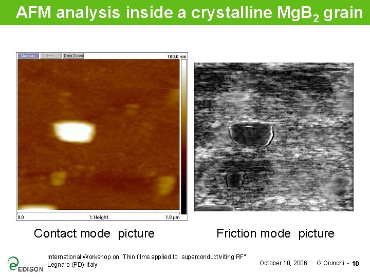 AFM analysis inside a crystalline Mg. B 2 grain Contact mode picture Friction mode