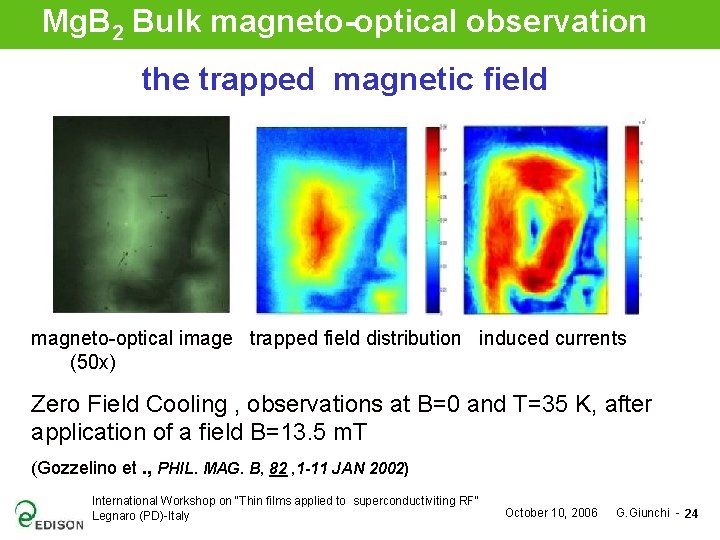 Mg. B 2 Bulk magneto-optical observation the trapped magnetic field magneto-optical image trapped field