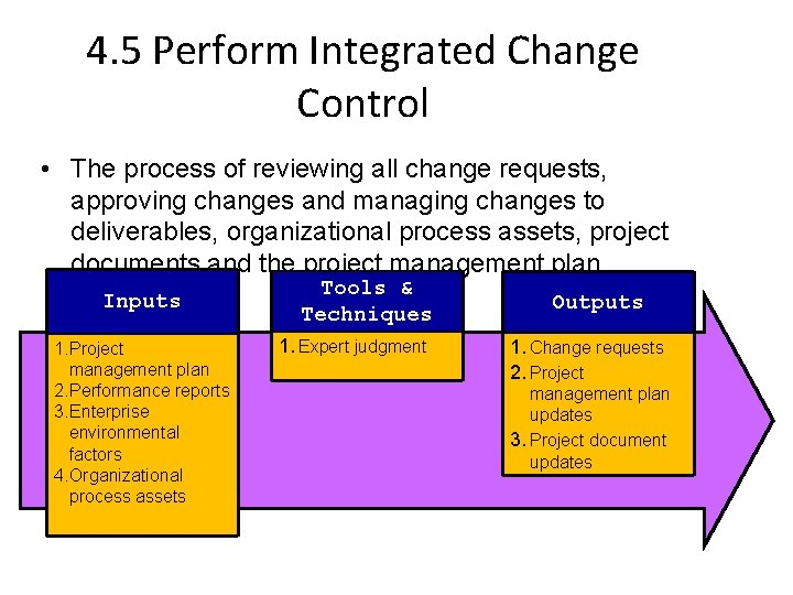 4. 5 Perform Integrated Change Control • The process of reviewing all change requests,