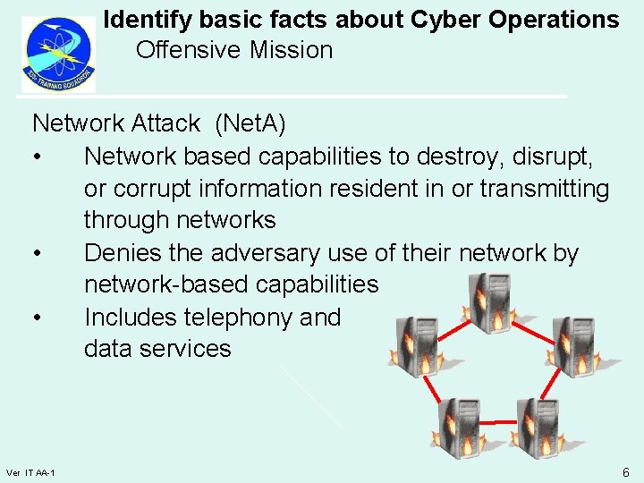 Identify basic facts about Cyber Operations Offensive Mission Network Attack (Net. A) • Network