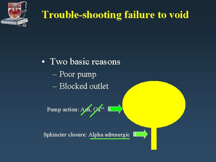 Trouble-shooting failure to void • Two basic reasons – Poor pump – Blocked outlet