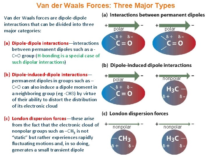 Van der Waals Forces: Three Major Types Van der Waals forces are dipole-dipole interactions