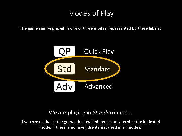 Modes of Play The game can be played in one of three modes, represented