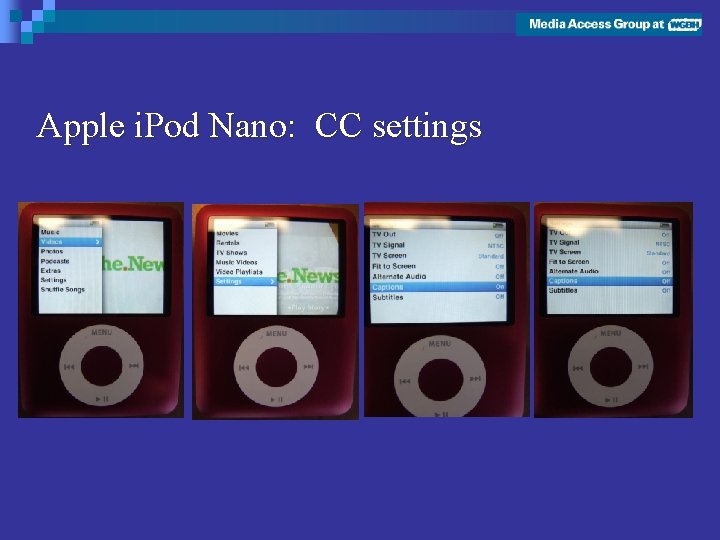 Apple i. Pod Nano: CC settings 