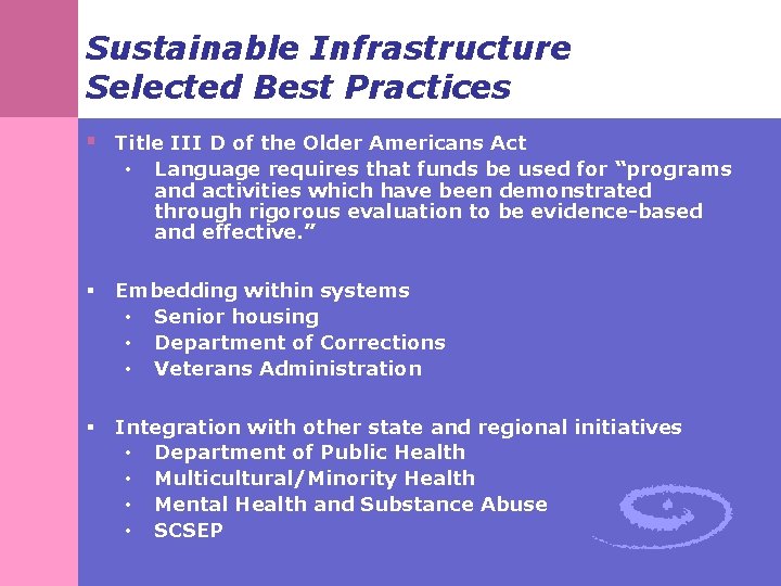 Sustainable Infrastructure Selected Best Practices § Title III D of the Older Americans Act