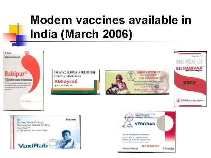 Modern vaccines available in India (March 2006) 