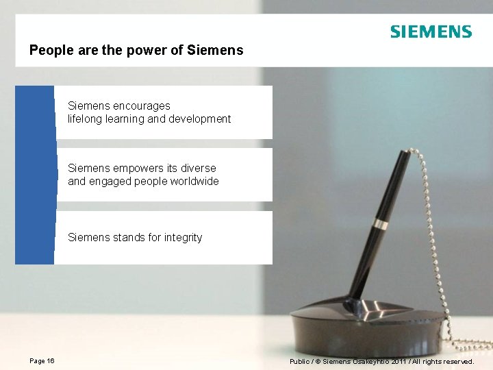 People are the power of Siemens encourages lifelong learning and development Siemens empowers its