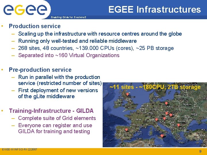 EGEE Infrastructures Enabling Grids for E-scienc. E • Production service – Scaling up the