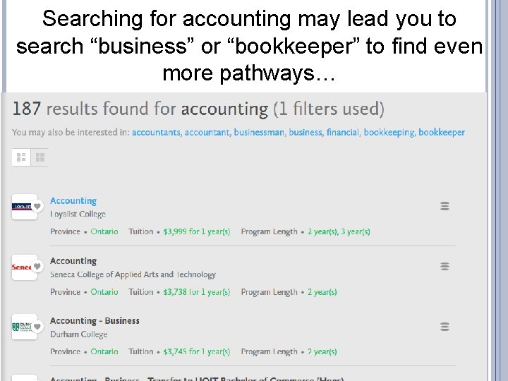 Searching for accounting may lead you to search “business” or “bookkeeper” to find even