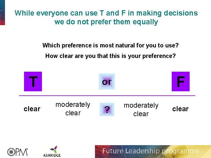 While everyone can use T and F in making decisions we do not prefer While everyone can use T and F in making decisions we do not prefer