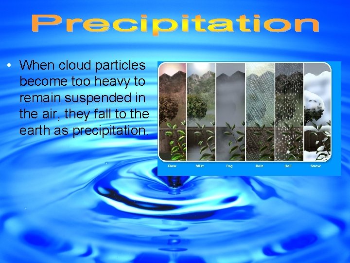  • When cloud particles become too heavy to remain suspended in the air,
