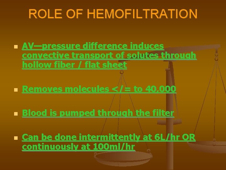 ROLE OF HEMOFILTRATION AV—pressure difference induces convective transport of solutes through hollow fiber /