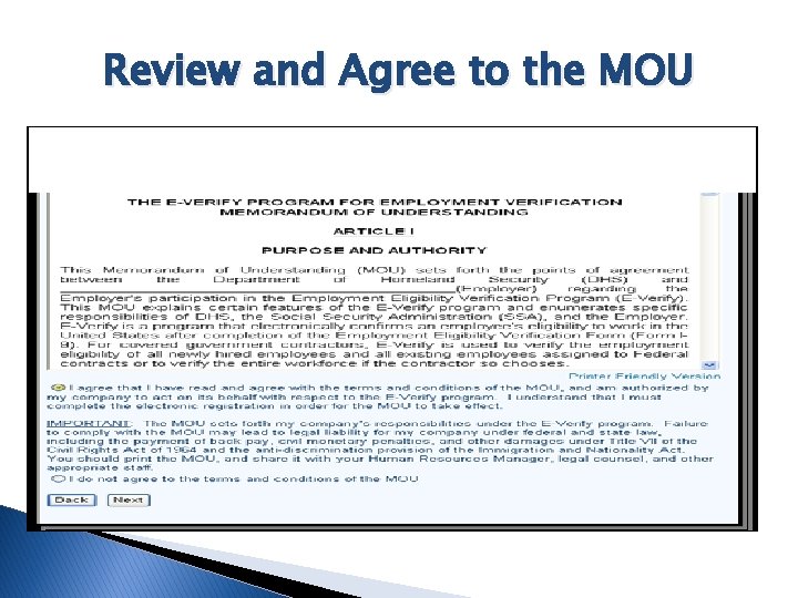 Review and Agree to the MOU 