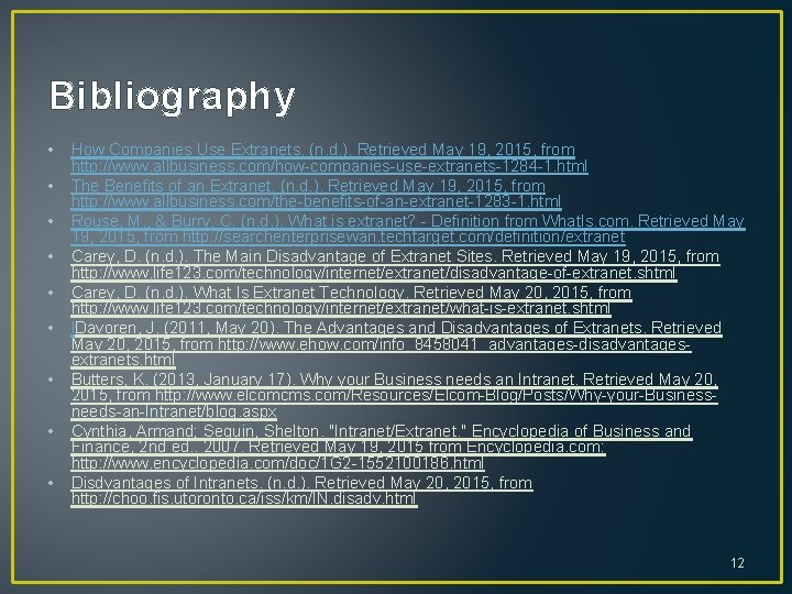 Bibliography • • • How Companies Use Extranets. (n. d. ). Retrieved May 19,