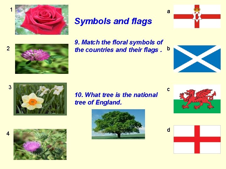 1 a Symbols and flags 2 9. Match the floral symbols of the countries