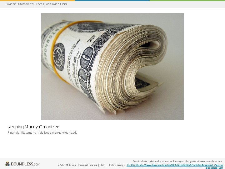 Financial Statements, Taxes, and Cash Flow Keeping Money Organized Financial Statements help keep money