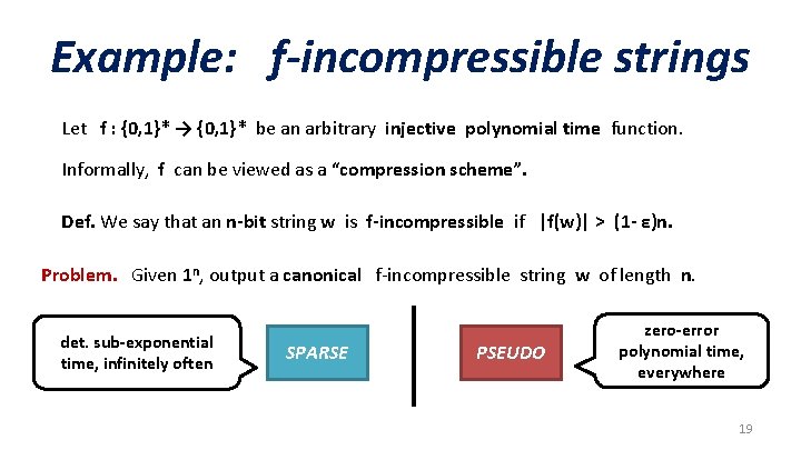 Example: f-incompressible strings Let f : {0, 1}* → {0, 1}* be an arbitrary