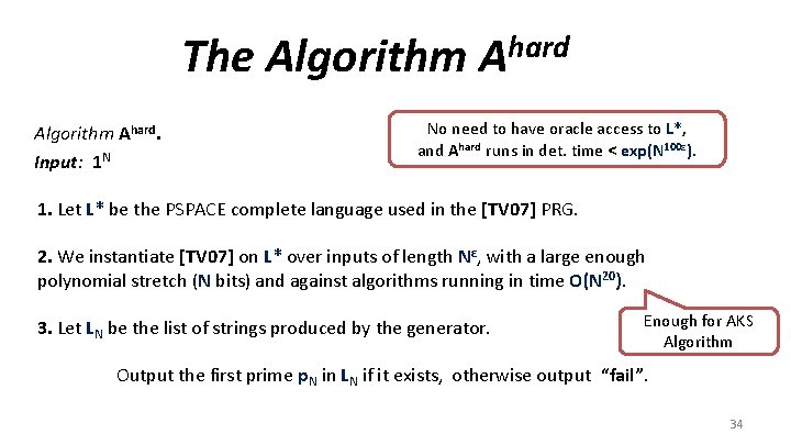 The Algorithm Ahard. Input: 1 N hard A No need to have oracle access