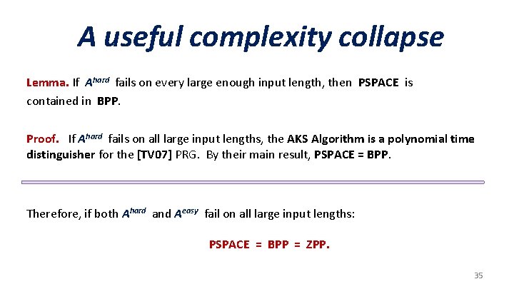 A useful complexity collapse Lemma. If Ahard fails on every large enough input length,