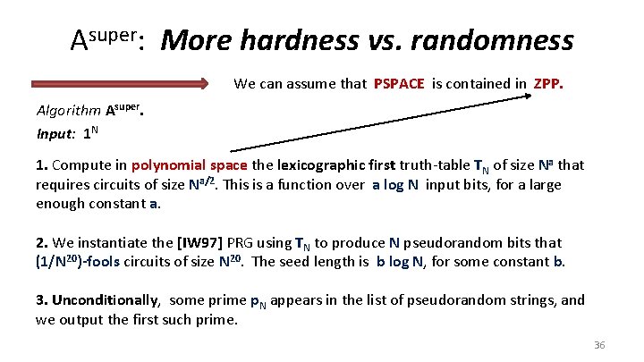 Asuper: More hardness vs. randomness We can assume that PSPACE is contained in ZPP.