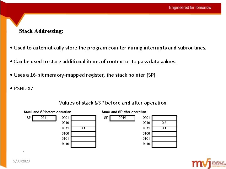 Stack Addressing: • Used to automatically store the program counter during interrupts and subroutines.