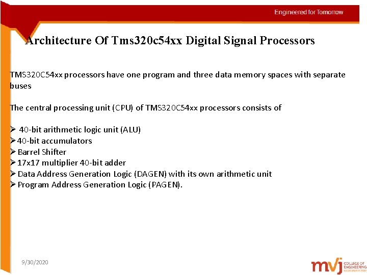 Architecture Of Tms 320 c 54 xx Digital Signal Processors TMS 320 C 54