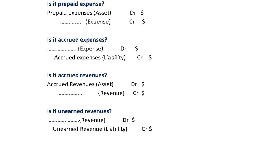 Is it prepaid expense? Prepaid expenses (Asset) ………. . . (Expense) Dr $ Cr