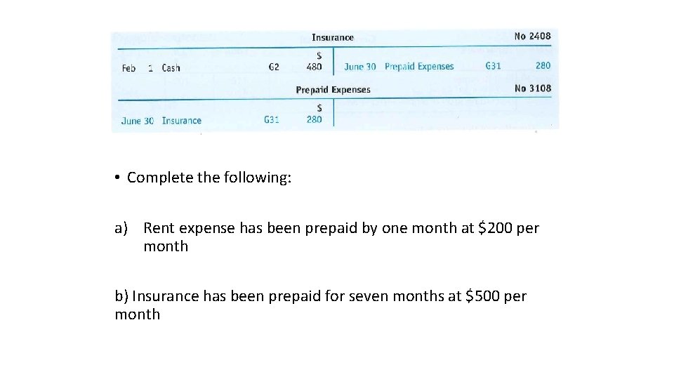  • Complete the following: a) Rent expense has been prepaid by one month