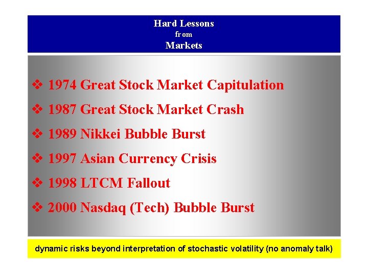Hard Lessons from Markets v 1974 Great Stock Market Capitulation v 1987 Great Stock