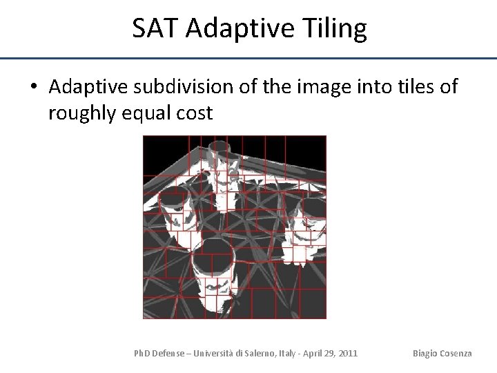 SAT Adaptive Tiling • Adaptive subdivision of the image into tiles of roughly equal