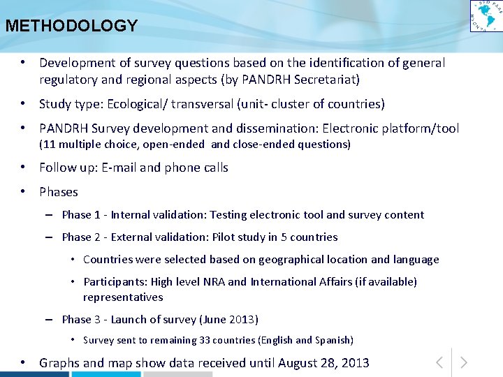 METHODOLOGY • Development of survey questions based on the identification of general regulatory and
