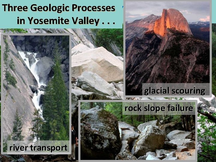 Three Geologic Processes California Yosemite in Yosemite Valley. . . glacial scouring rock slope