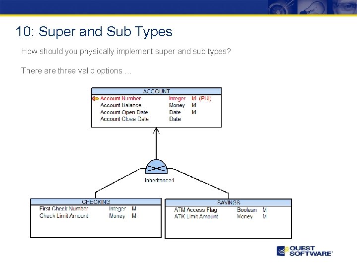 10: Super and Sub Types How should you physically implement super and sub types?