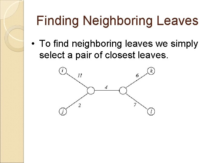 Finding Neighboring Leaves • To find neighboring leaves we simply select a pair of