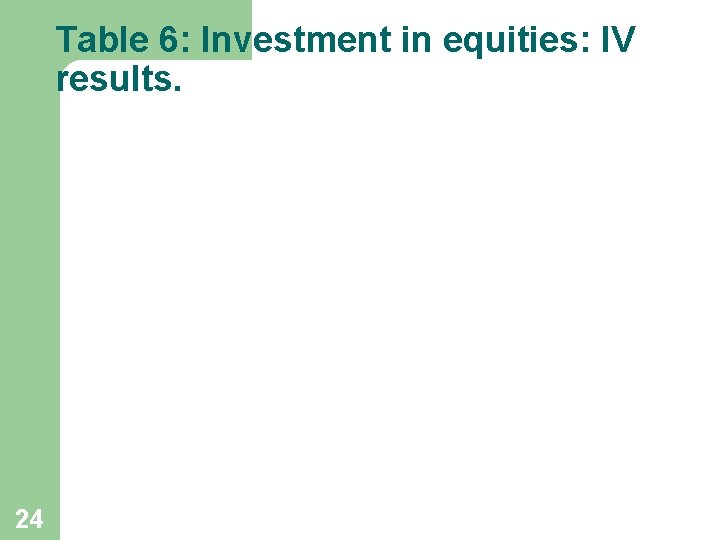 Table 6: Investment in equities: IV results. 24 