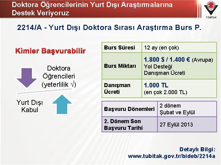 Doktora Öğrencilerinin Yurt Dışı Araştırmalarına Destek Veriyoruz TÜBİTAK 2214/A - Yurt Dışı Doktora Sırası