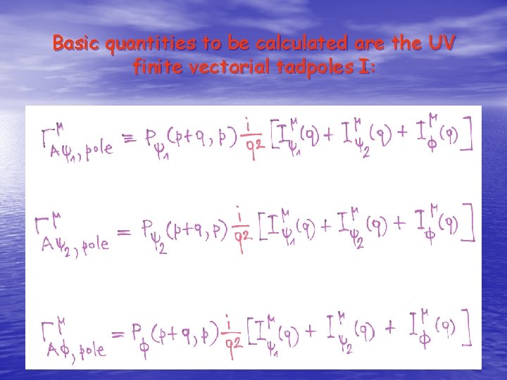 Basic quantities to be calculated are the UV finite vectorial tadpoles I: 