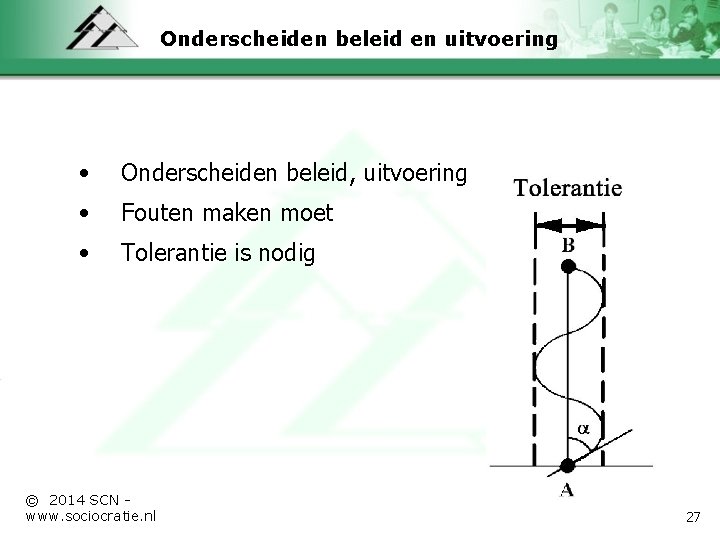 Onderscheiden beleid en uitvoering • Onderscheiden beleid, uitvoering • Fouten maken moet • Tolerantie