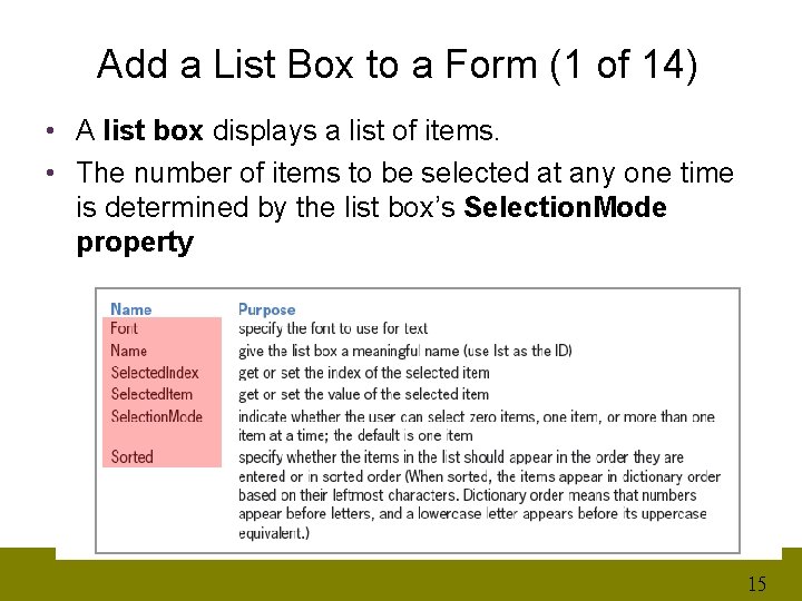 Add a List Box to a Form (1 of 14) • A list box