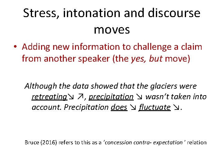 Stress, intonation and discourse moves • Adding new information to challenge a claim from