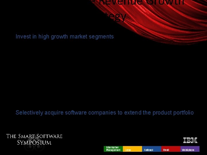 IBM Software Revenue Growth Strategy § Invest in high growth market segments § Leverage