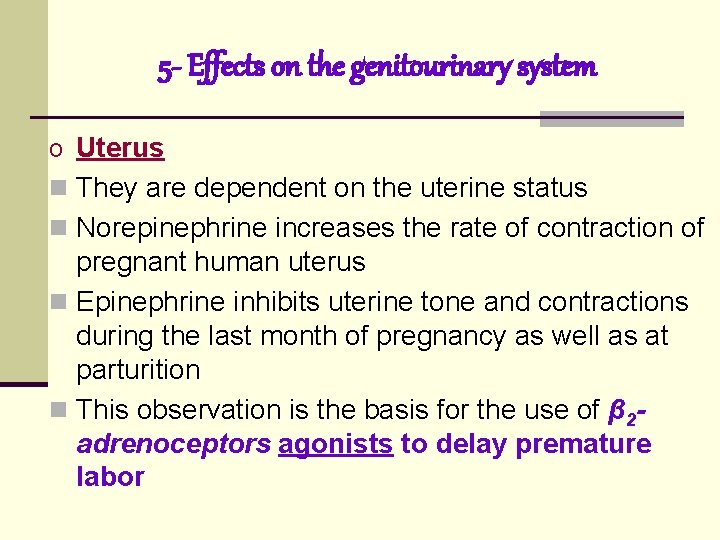 5 - Effects on the genitourinary system o Uterus n They are dependent on