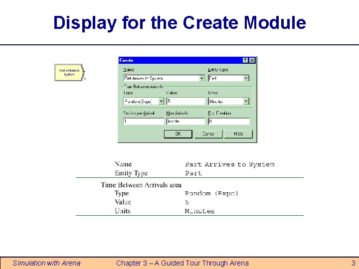 Display for the Create Module Simulation with Arena Chapter 3 – A Guided Tour Display for the Create Module Simulation with Arena Chapter 3 – A Guided Tour