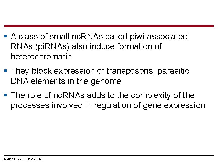 § A class of small nc. RNAs called piwi-associated RNAs (pi. RNAs) also induce