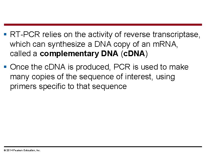 § RT-PCR relies on the activity of reverse transcriptase, which can synthesize a DNA