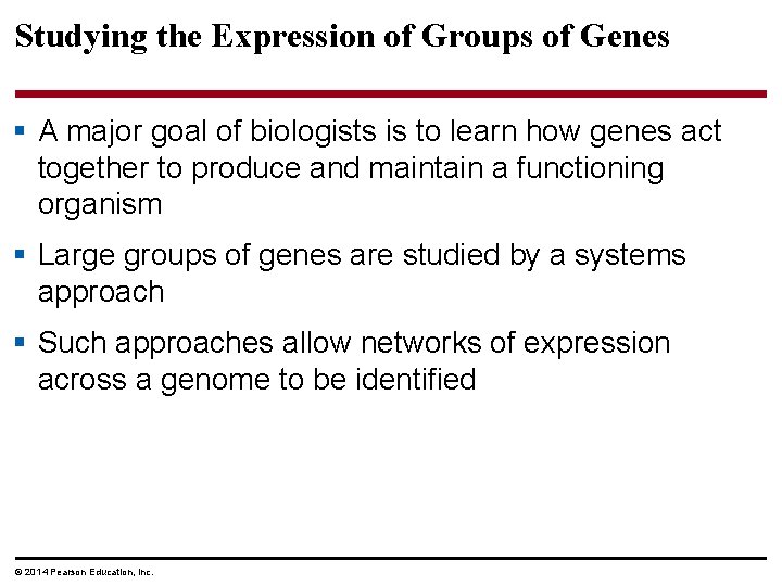 Studying the Expression of Groups of Genes § A major goal of biologists is