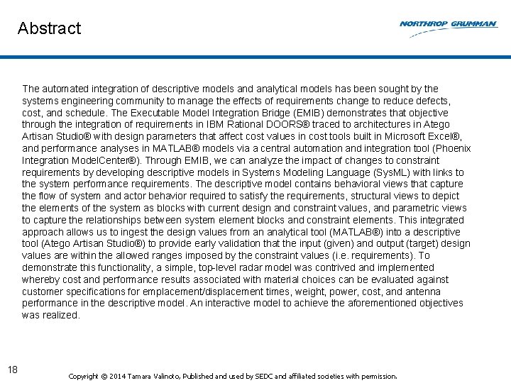 Abstract The automated integration of descriptive models and analytical models has been sought by Abstract The automated integration of descriptive models and analytical models has been sought by